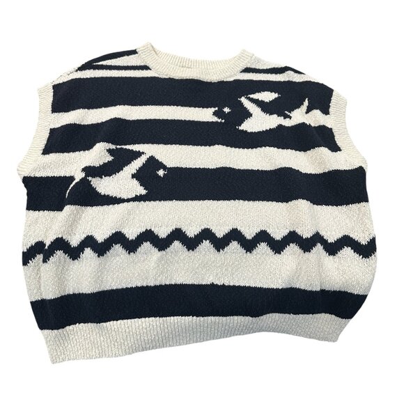 Maeve Anthropologie Navy Fish motif cap sleeve sweater LP - Picture 2 of 7